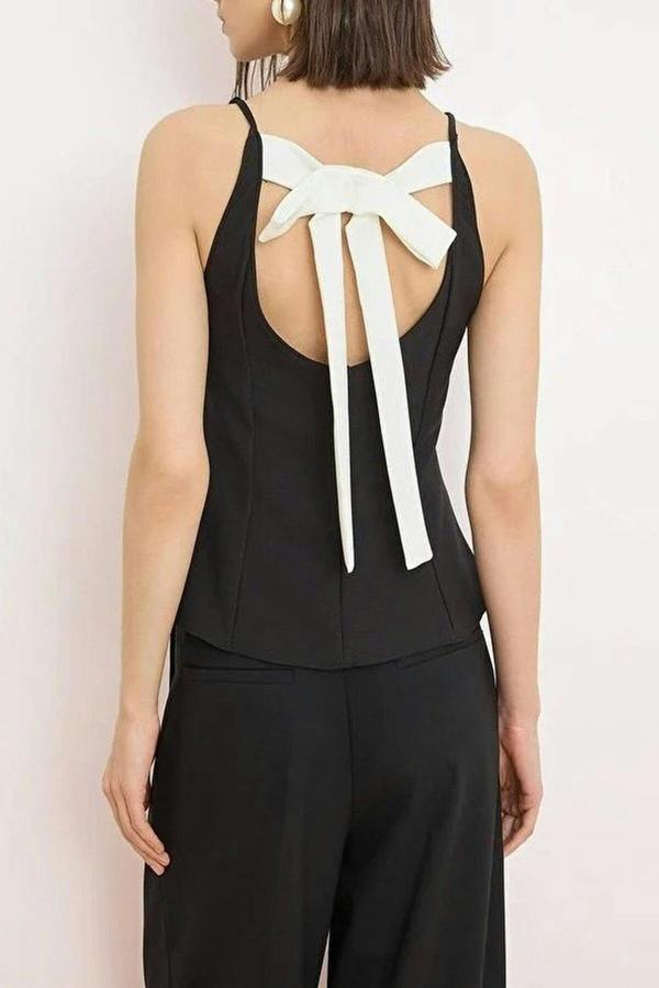 WOVCOR Back Bow Detail Peplum Woven Blouse