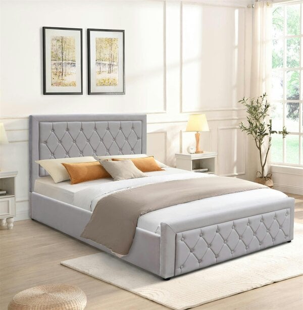 Kosy Koala Ottoman Storage Gaslift Bed 4ft6 Double Grey Velvet With Memory Foam Mattress