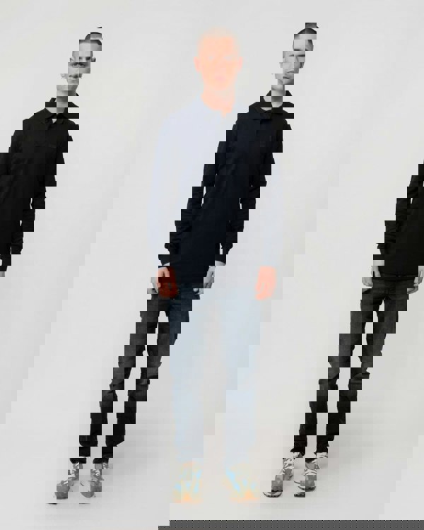 BOSS Orange Passerby Mens Long Sleeve Stretch-Cotton Polo Shirt with Logo Patch NOS - Dark Blue 404