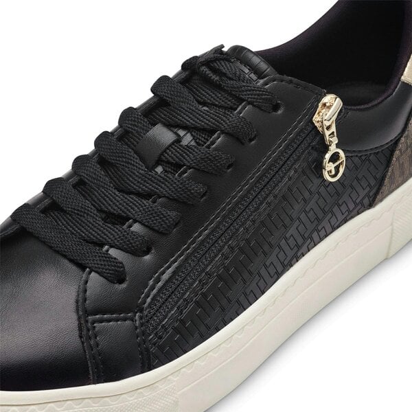 Tamaris Womens Black Gold Faux Leather Fashion Lace Up Sneakers