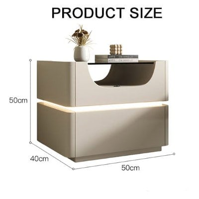 Candice Bedside Table with LED, Cream-Rit Concept-Rit Concept