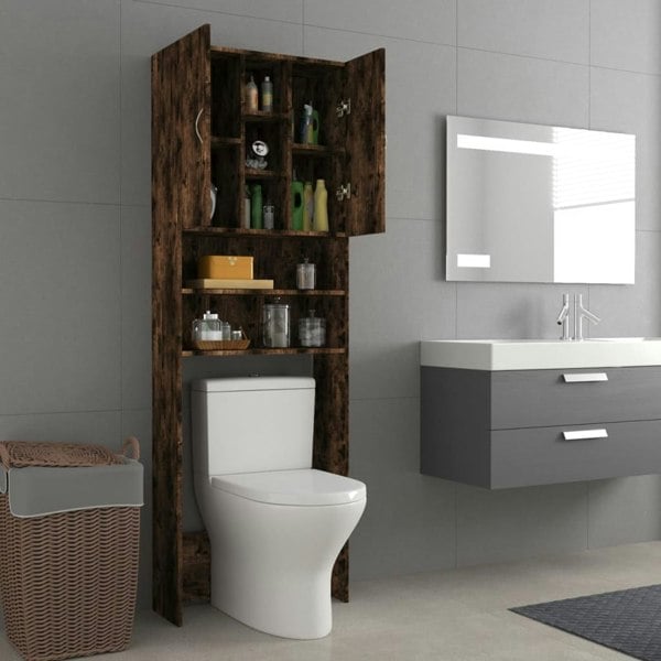 Berkfield Washing Machine Cabinet Smoked Oak 64x25.5x190 cm