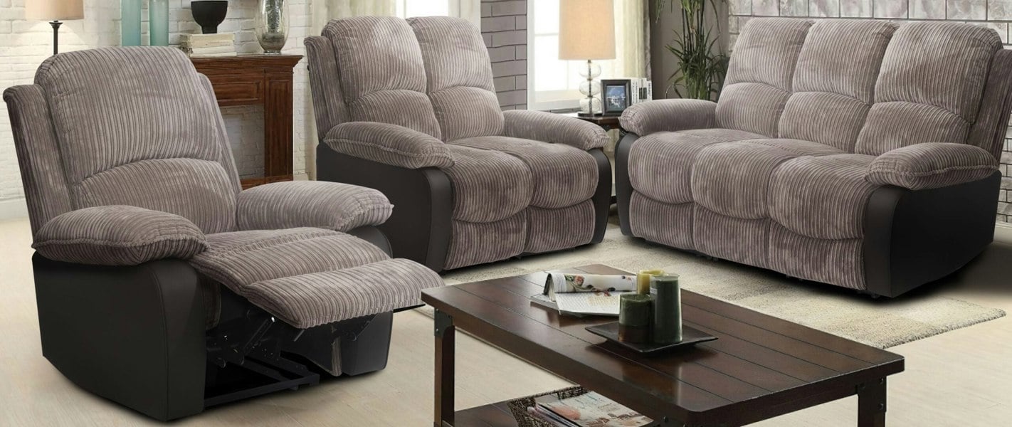 Comfy Living Sienna Recliner Sofa Set: Jumbo Cord Fabric for Ultimate Relaxation