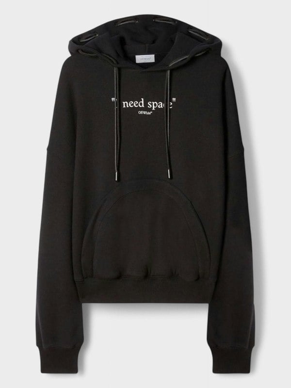 Off - White Give Me Space Dbl String Hoodie Black - Supplied FashionOff - White