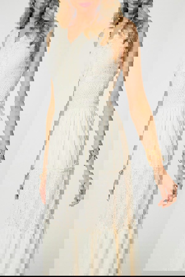 White | Lace Detail Sleeveless Tiered Maxi Dress