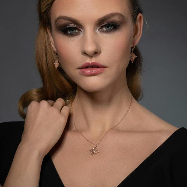 Rose Gold Arabesque Pendant Necklace with Cubic Zirconia - namana.london