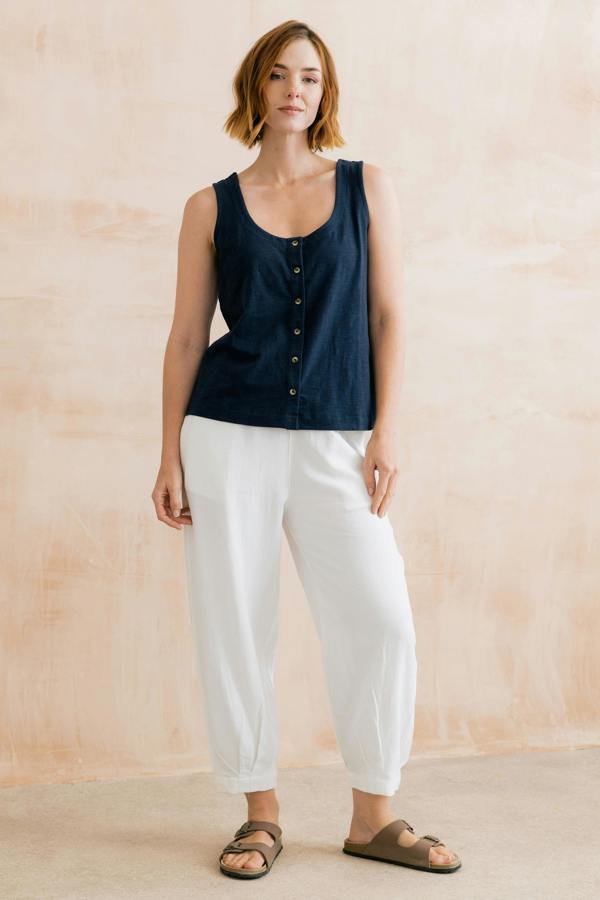 Lily & Me Pier Organic Cotton Jersey Button Vest Navy