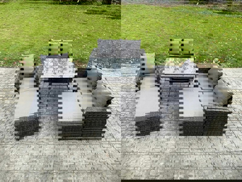 Fimous Outdoor Garden Dining Set - Dark Grey Mixed PE Wicker Rattan Sofa with Rectangular Table, Double Seat Sofa & Armchair