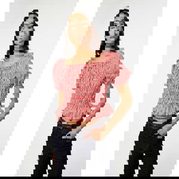 Pink Vanilla Gingham Check Ruched Top