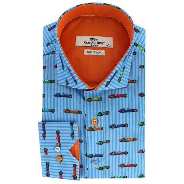 GRAND PRIX STRIPES PRINT SHIRT - Premium Men's Patterned Shirt by Claudio Lugli | Bold Design, Tailored Fit, Best Printed Shirts