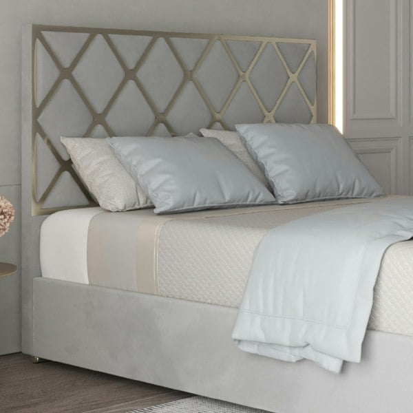 Casa Magna Romano Straight Winged Upholstered Soft Velvet Bed Frame - Grey