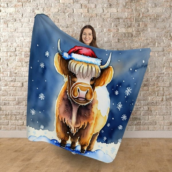 Highland Cow - Christmas Scene - Personalised Fleece Blanket
