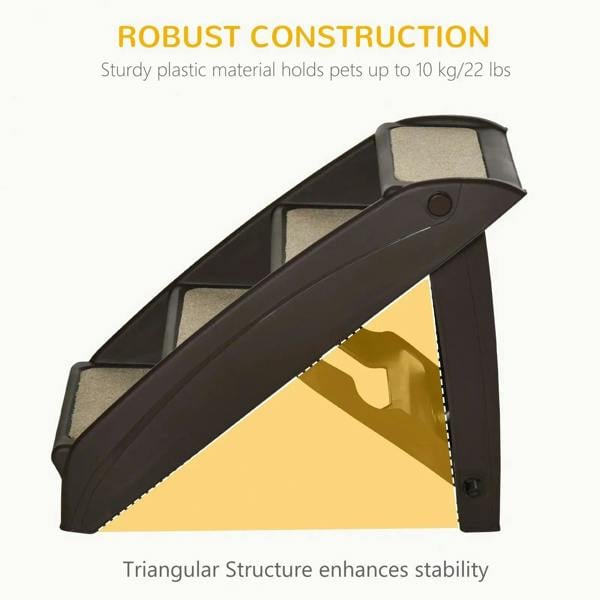 Brown 4-step pet stairs with beige treads and triangular support for stability