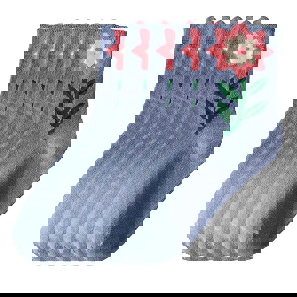 Anyfootwear 5 Pairs One Size 5-8 Blue Lotus Style Cartoon Flower With Candy Color Kawaii Mid Tube Breathable Casual Short Socks For Women