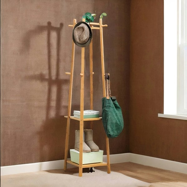 Rafaelo Mobilia Bamboo Coat Rack Stand With 3 Shelves