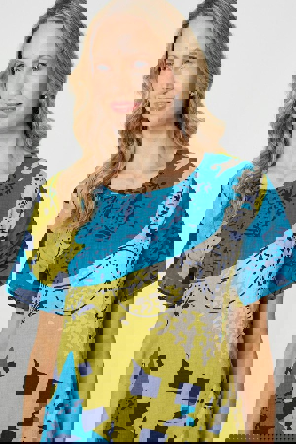 Yellow | Abstract Print Short Sleeve Shift Dress