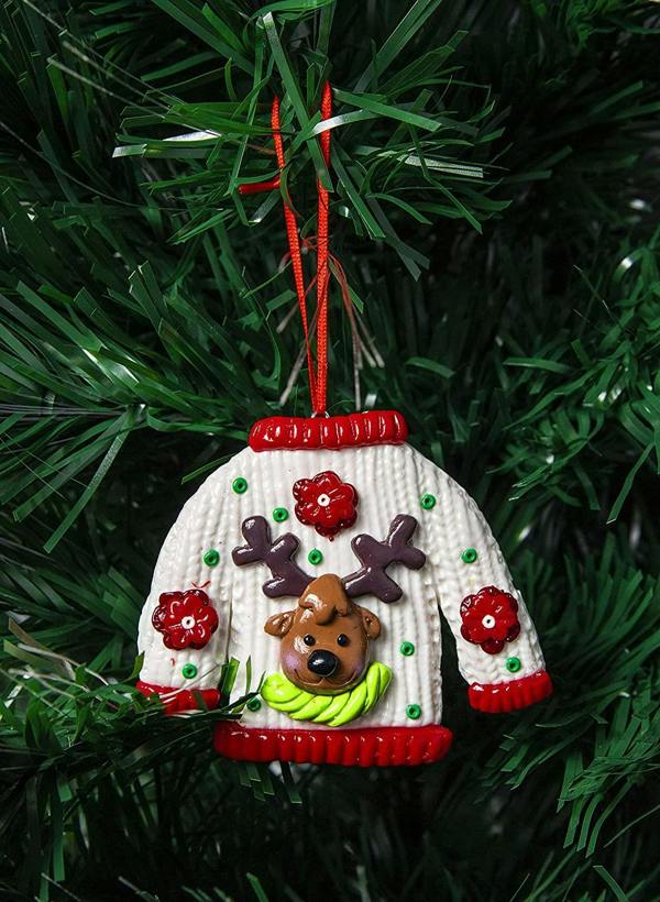 Ceramic Christmas Tree Hanging Decorations in Jumper Shapes, Multicolour Pack Sizes image 4