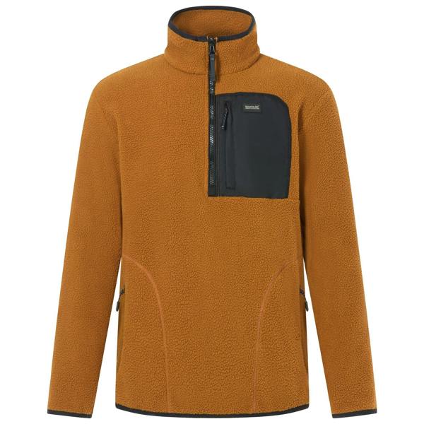 Regatta Mens Frankie Borg Quarter Zip Fleece Jacket - Rich Tan/Black - 
