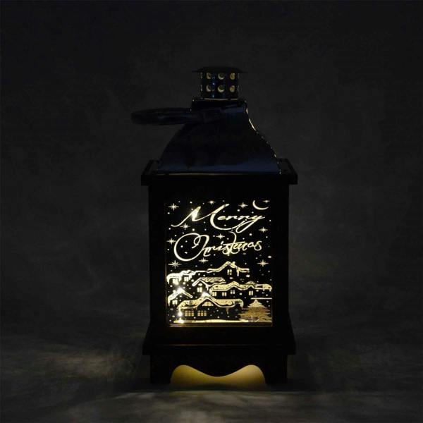 14cm Wooden Christmas Lantern with Warm White LED Lights, Brown Indoor Tabletop Decoration image 6