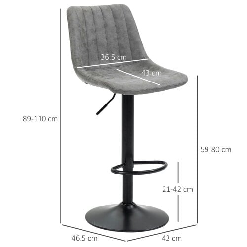 Wyld Haus Doneha Faux Leather Grey Adjustable Breakfast Bar Chairs Set Of 2 With Upholstered Seats