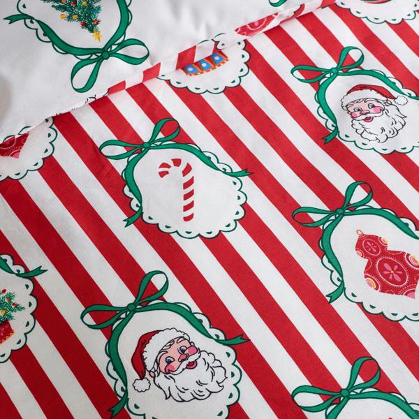 Catherine Lansfield Christmas Vintage Stripe Reversible Duvet Cover Set Red