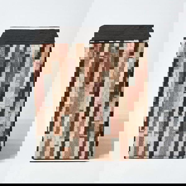 HOMESCAPES Brown and Black Patchwork Cube Pouffe Suede Leather - 36 x 36 x 38 cm