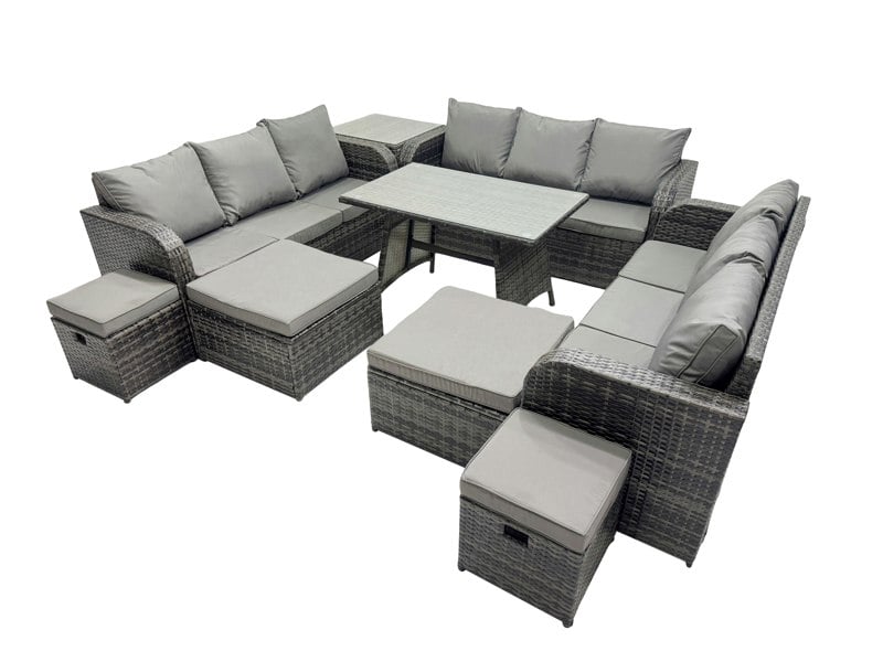 Fimous Garden Rattan Outdoor Furniture Set 13 Seater with 3 Seater Sofa 4 Stools Side Table Dark Grey
