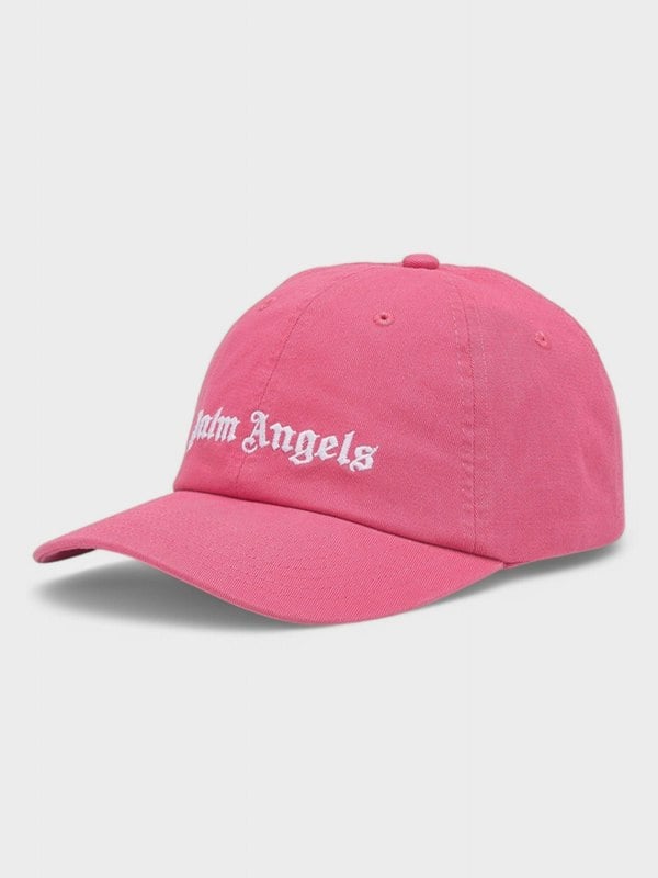 Palm Angels Embroidered Gothic Intarsia Logo Strap - Back Cap Pink/White - Supplied FashionPALM ANGELS