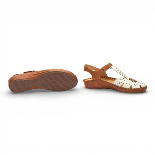 Pikolinos P-Vallarta - Women’s Tan Cream Leather Wedge Sandals