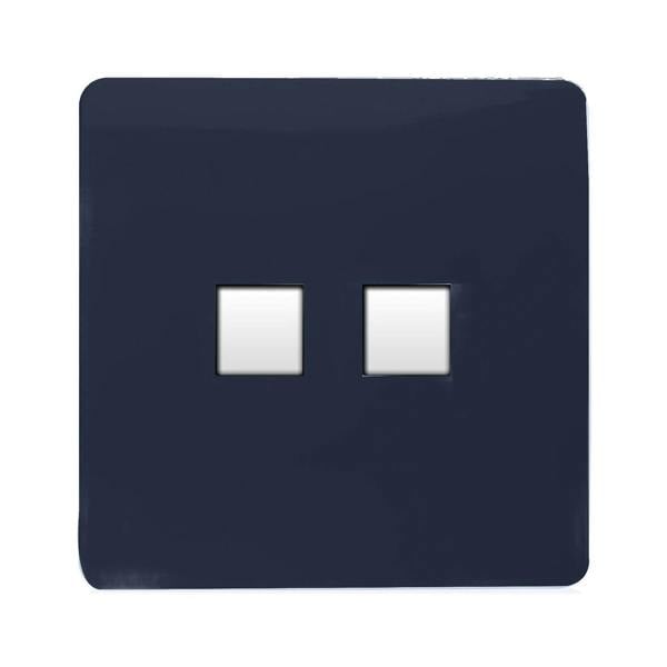 Trendi Switch 2 Gang RJ45 Cat 5e PC Ethernet & Telephone Slave Sockets in Navy Blue
