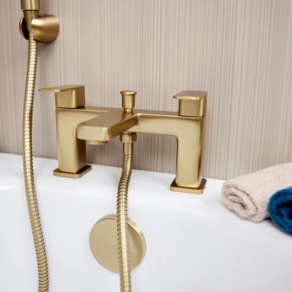 Flode Glan | Bath Shower Mixer | Including Handset and Holder | Brushed Brass