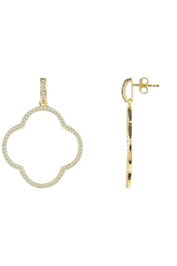 Open Clover Large Drop Earrings White Cz Gold - LATELITA Earrings