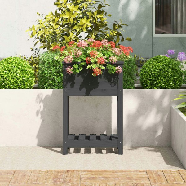 Berkfield Planter with Shelf Grey 54x34.5x81 cm Solid Wood Pine