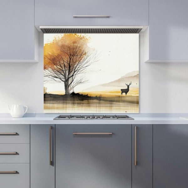 Warren Reed - Designer Autumn Landscape Stag Watercolour Kitchen Splashback