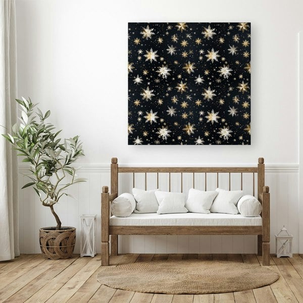 Warren Reed Silver Gold Snowflake Pattern Canvas