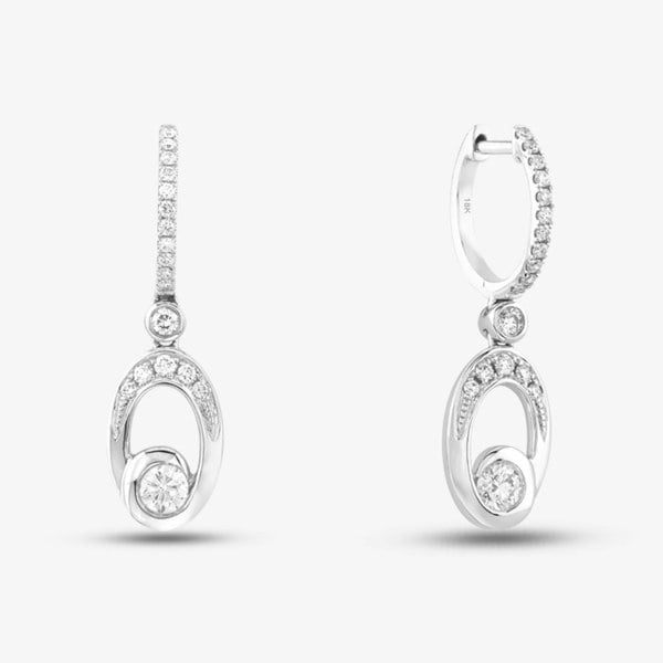 T. H. Baker 18ct White Gold 0.70ct Brilliant Cut Open Oval Swirl Huggie Dropper Earrings LG306/EA-PR