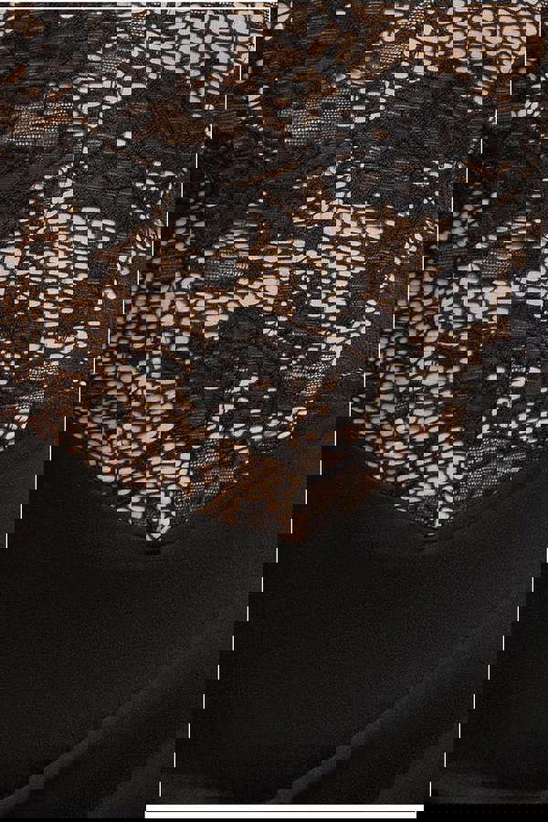 One Shoulder Organza  Fan Detail Lace Bodice Midi Dress - Black DR4607