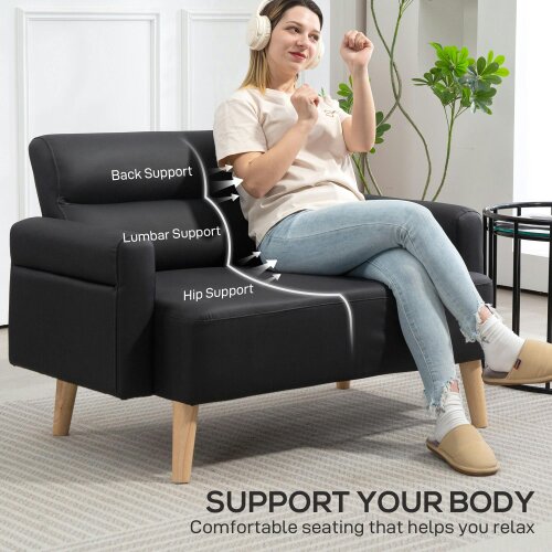 Wyld Haus Raha Black Faux Leather Compact 2 Seater Sofa
