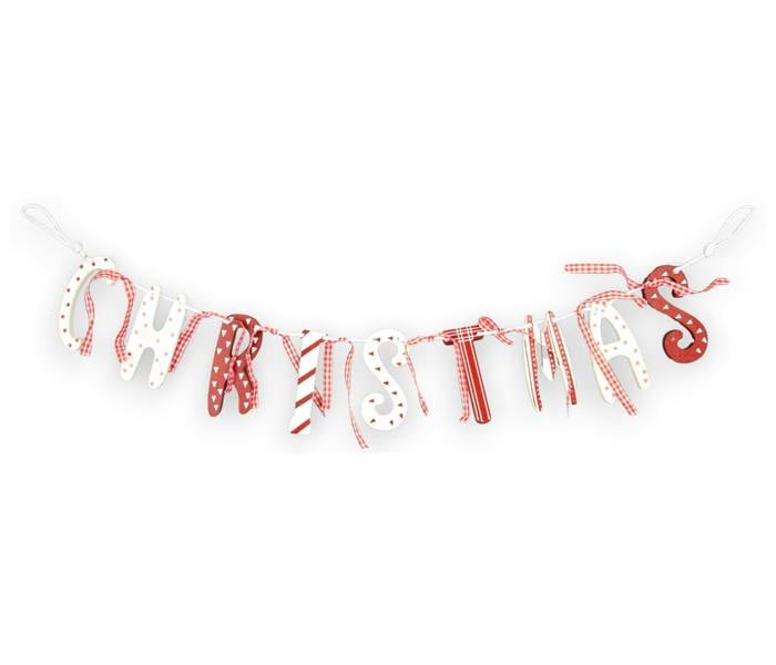7cm Red & Cream Wooden Christmas Garland with Festive Patterned Letter Banner image 1
