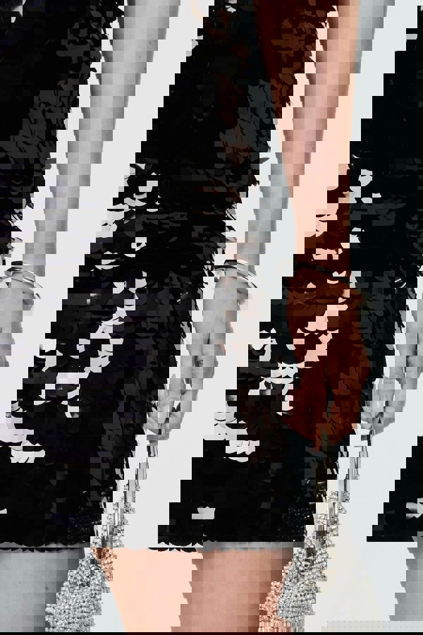 Black | Sequin Embellished High Waist Mini Skirt
