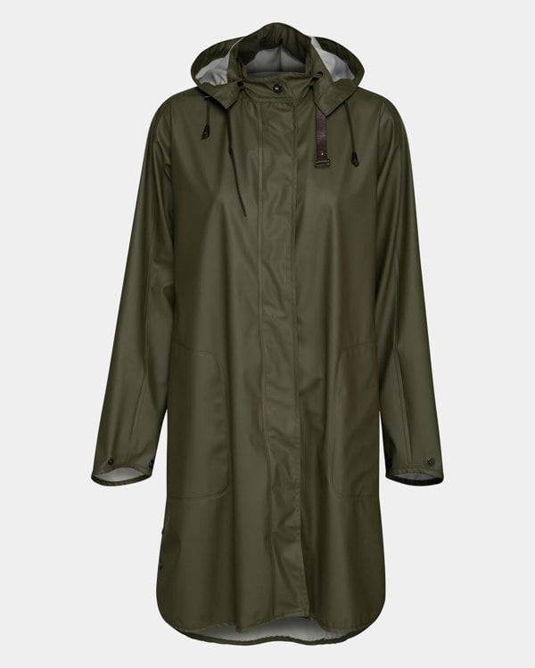 Ilse Jacobsen Rain Womens A-Line Rubberised Raincoat - Army 410
