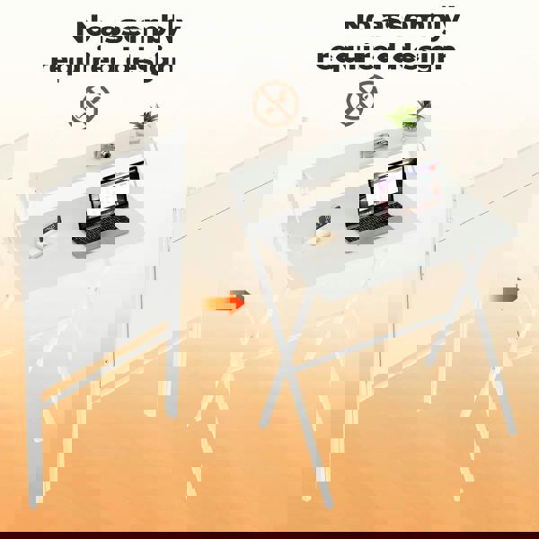 Levede Foldable Computer Desk Office Study Workstation with Monitor Shelf White