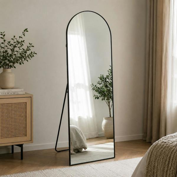 Gr8 Home 160x50cm Arched Full Length Mirror Black Aluminium Frame Floor Standing