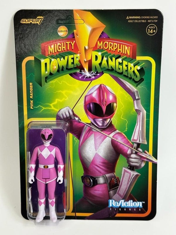 Re Action Figure Super 7 Pink Ranger Mighty Morphin Power Rangers 3.75 Inch Re Action Super7