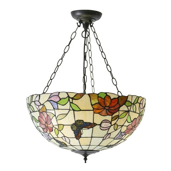 Large Tiffany Butterfly Pendant Light - Dark Bronze Finish - 3 x 60W E27 GLS Loops