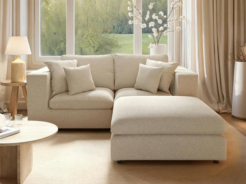 Asher 3 Seater Sofa with Footstool Beige Boucle