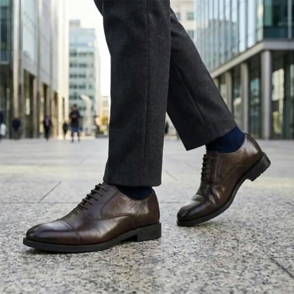 Dolcetto Men's Brown Classic Cap-Toe Oxford Formal Lace-Up Brogue Shoes