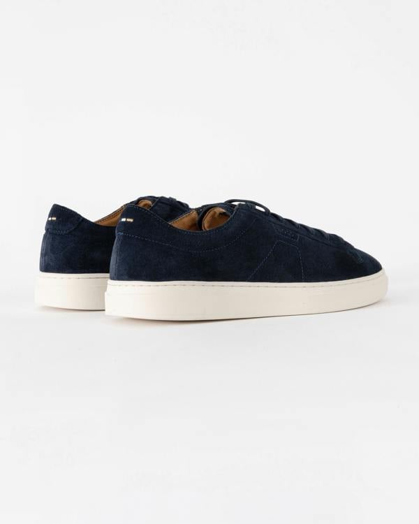 BOSS Orange Kieran Mens Suede Trainers with Embossed Logo - Dark Blue 401