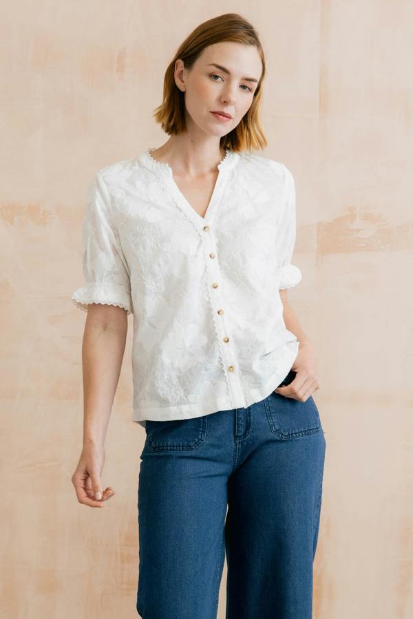 Lily & Me Pintail Embroidered Cotton Blouse White