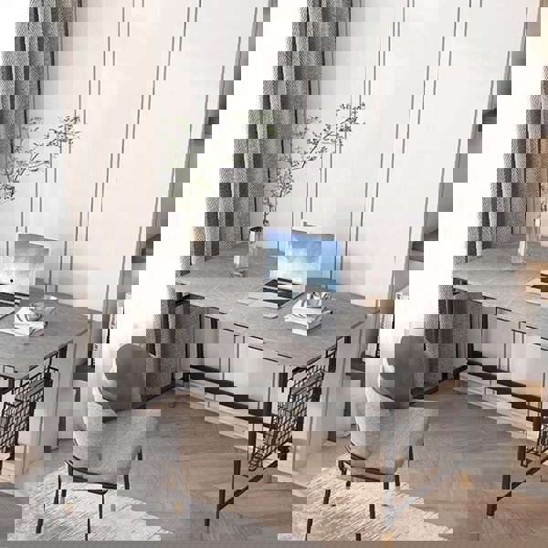 Detail view of Bleeker Office Desk, Sintered Stone with lighting for office desk